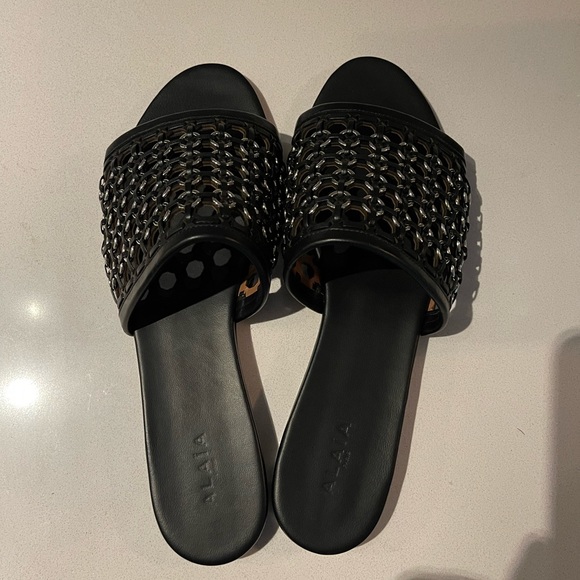 Alaia Shoes - ALAÏA- Black Braided Eyelet Sandals